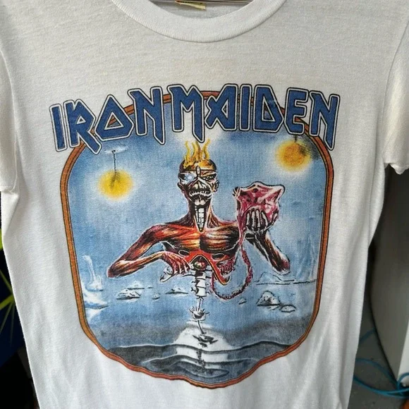 Iron Maiden Band Tee Mens Size Small White Vintage Concert Heavy Metal Grail - Picture 2 of 8